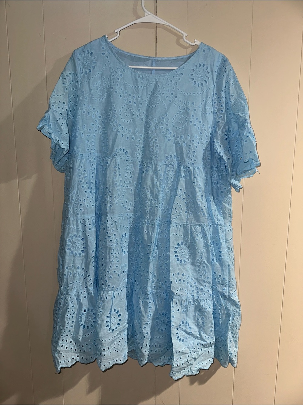 SHEIN Light Blue Eyelet Tiered Mini Dress